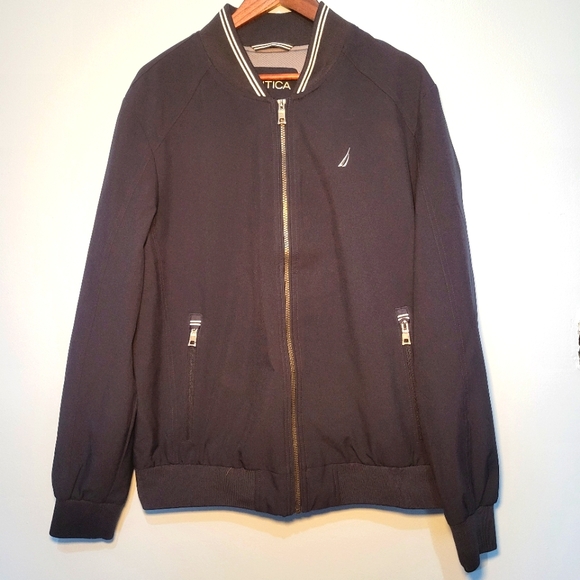 Nautica Other - Nautica Mens Bomber Jacket Water & Wind Resistant Stretch Size Large Dark Blue